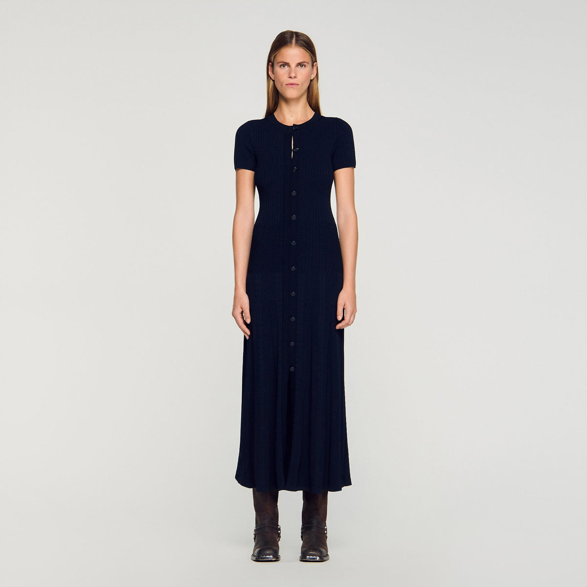 SANDRA LANG GESTRICKT MARINE KLEID