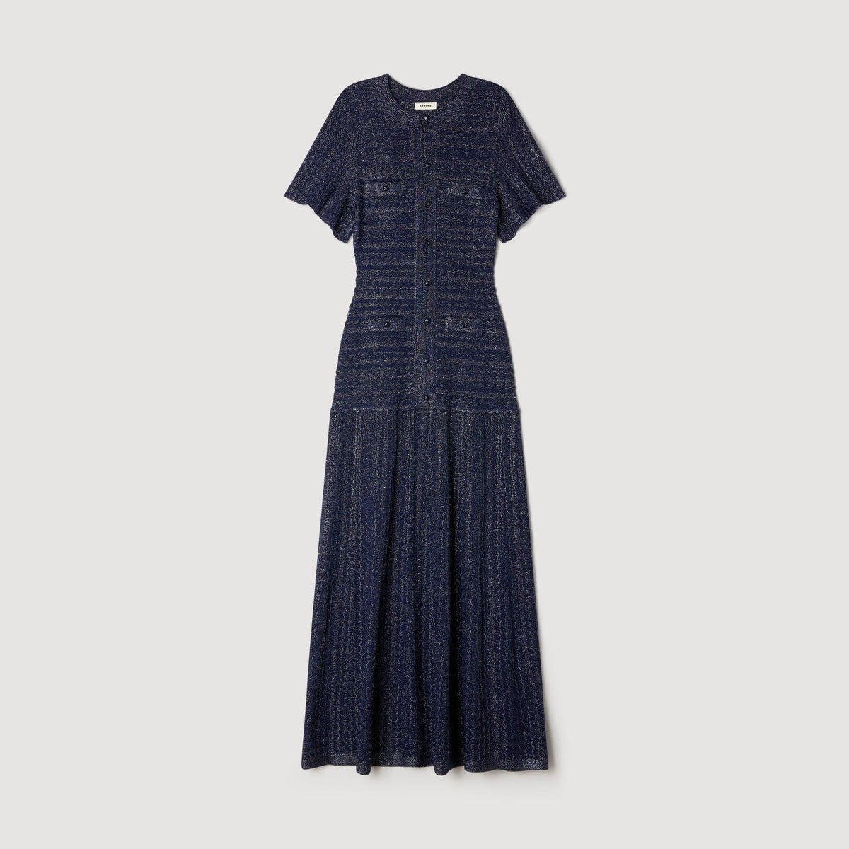 SANDRA JERSEY LANGES KLEID NAVY