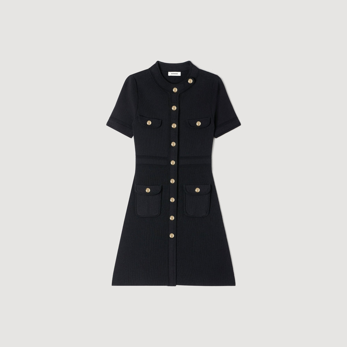 SANDRA JERSEY KLEID MIT KNÖPFEN SCHWARZ