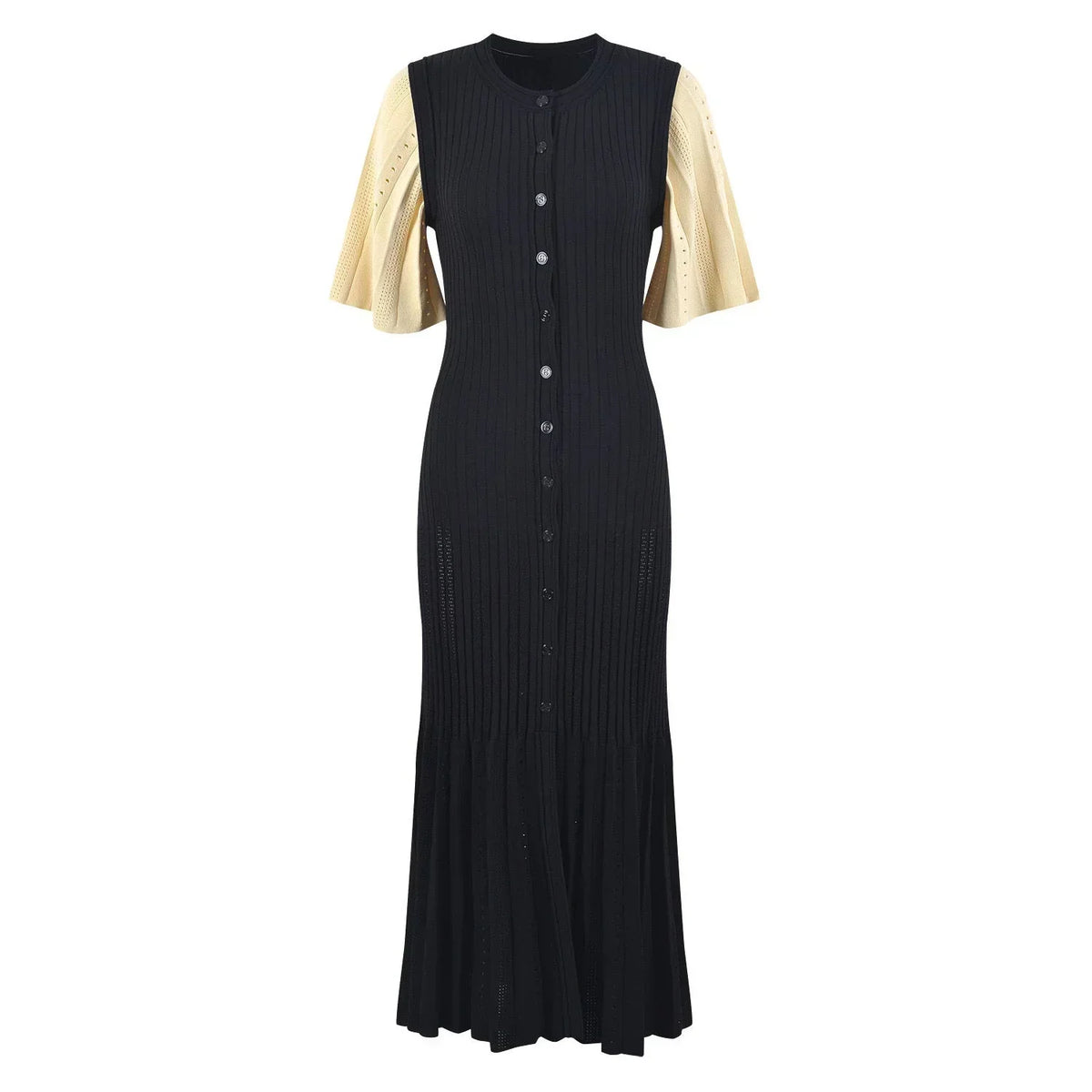 SANDRA ZWEIFARBIG TRICOT KLEID SCHWARZ